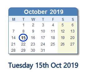 15 October 2019 calendar