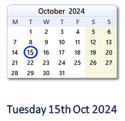 15 October 2024 calendar