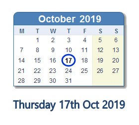 17 October 2019 calendar