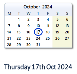 17 October 2024 calendar