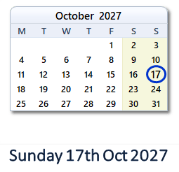 17 October 2027 calendar