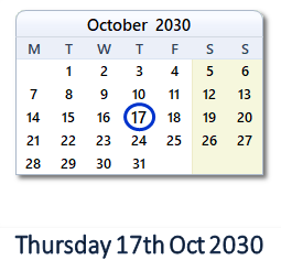 17 October 2030 calendar