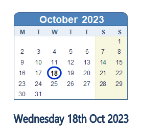 18 October 2023 calendar