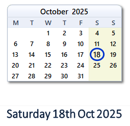 18 October 2025 calendar