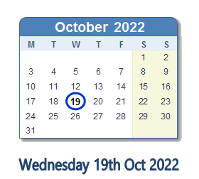 19 October 2022 calendar