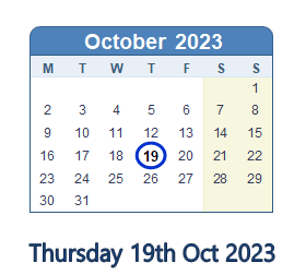 19 October 2023 calendar