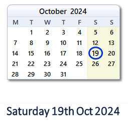 19 October 2024 calendar