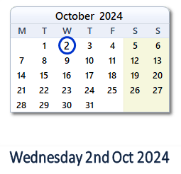 2 October 2024 calendar