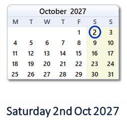 2 October 2027 calendar
