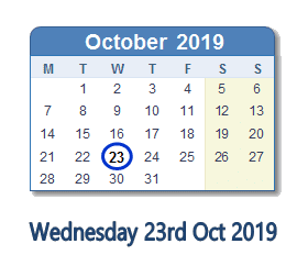 23 October 2019 calendar