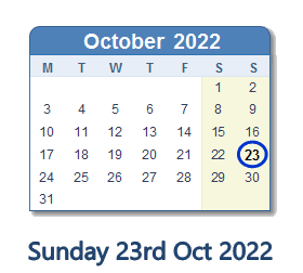 23 October 2022 calendar