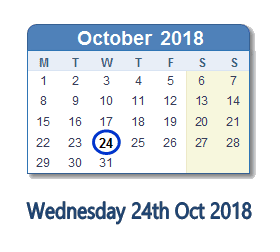 24 October 2018 calendar