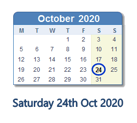 24 October 2020 calendar