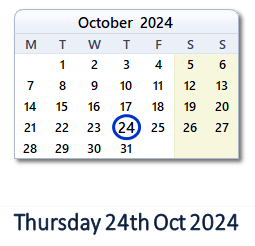 24 October 2024 calendar