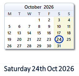 24 October 2026 calendar