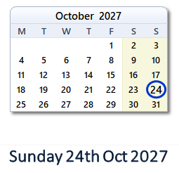 24 October 2027 calendar