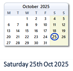25 October 2025 calendar