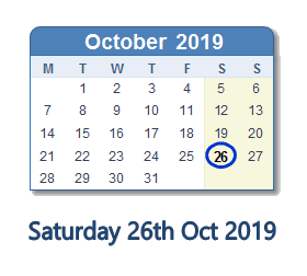 26 October 2019 calendar