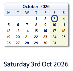 3 October 2026 calendar