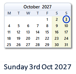 3 October 2027 calendar