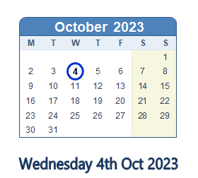 4 October 2023 calendar
