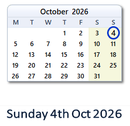 4 October 2026 calendar