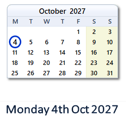 4 October 2027 calendar