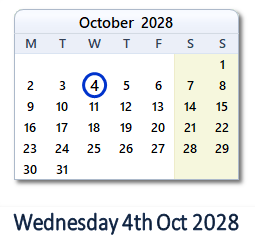 4 October 2028 calendar