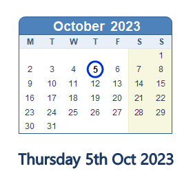 5 October 2023 calendar
