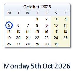 5 October 2026 calendar