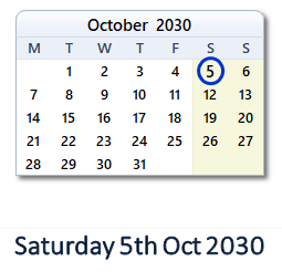 5 October 2030 calendar