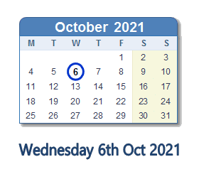 6 October 2021 calendar