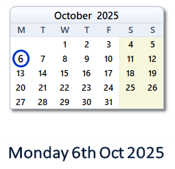 6 October 2025 calendar