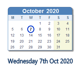 7 October 2020 calendar