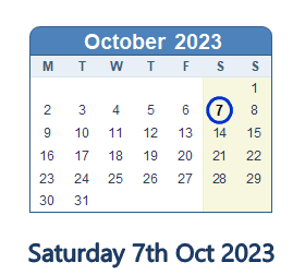 7 October 2023 calendar