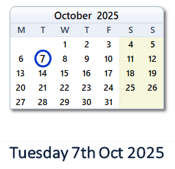 7 October 2025 calendar
