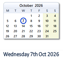 7 October 2026 calendar
