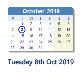 8 October 2019 calendar