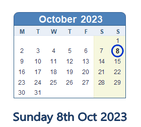 8 October 2023 calendar