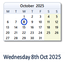 8 October 2025 calendar