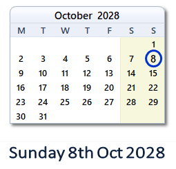 8 October 2028 calendar