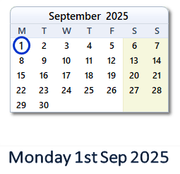 1 September 2025 calendar