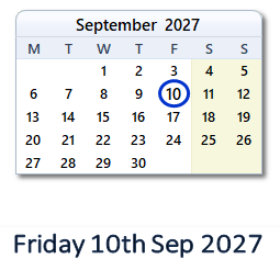 10 September 2027 calendar