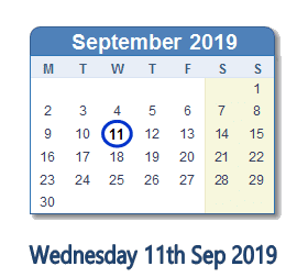 11 September 2019 calendar