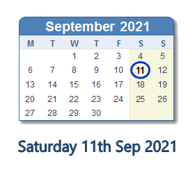 11 September 2021 calendar