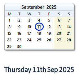 11 September 2025 calendar