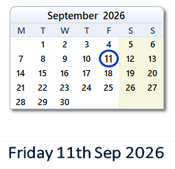 11 September 2026 calendar