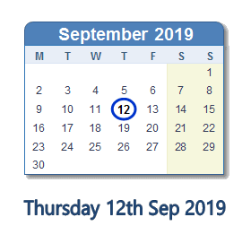 12 September 2019 calendar