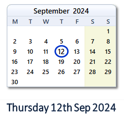 12 September 2024 calendar