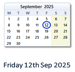 12 September 2025 calendar